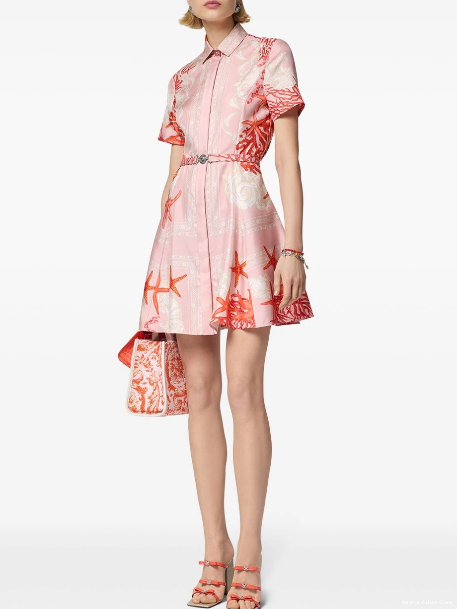 Cheap Versace Barocco silk shirt Women dress Sea 0331